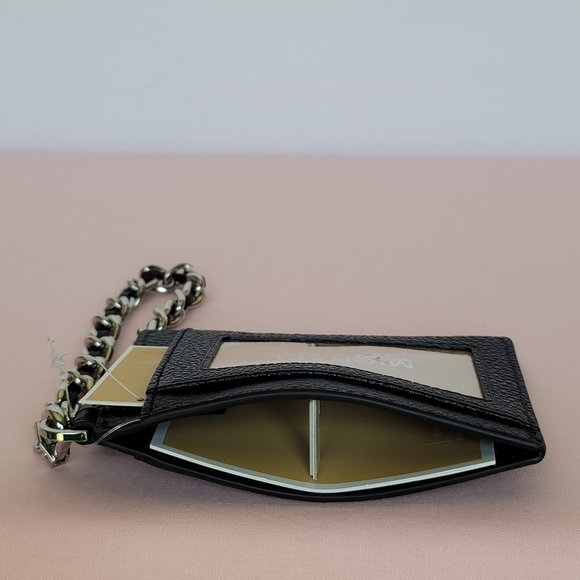 MICHAEL KORS Jet Set Small ID Pebbled Leather Chain Card Holder Case- Black⭐ - Picture 14 of 16